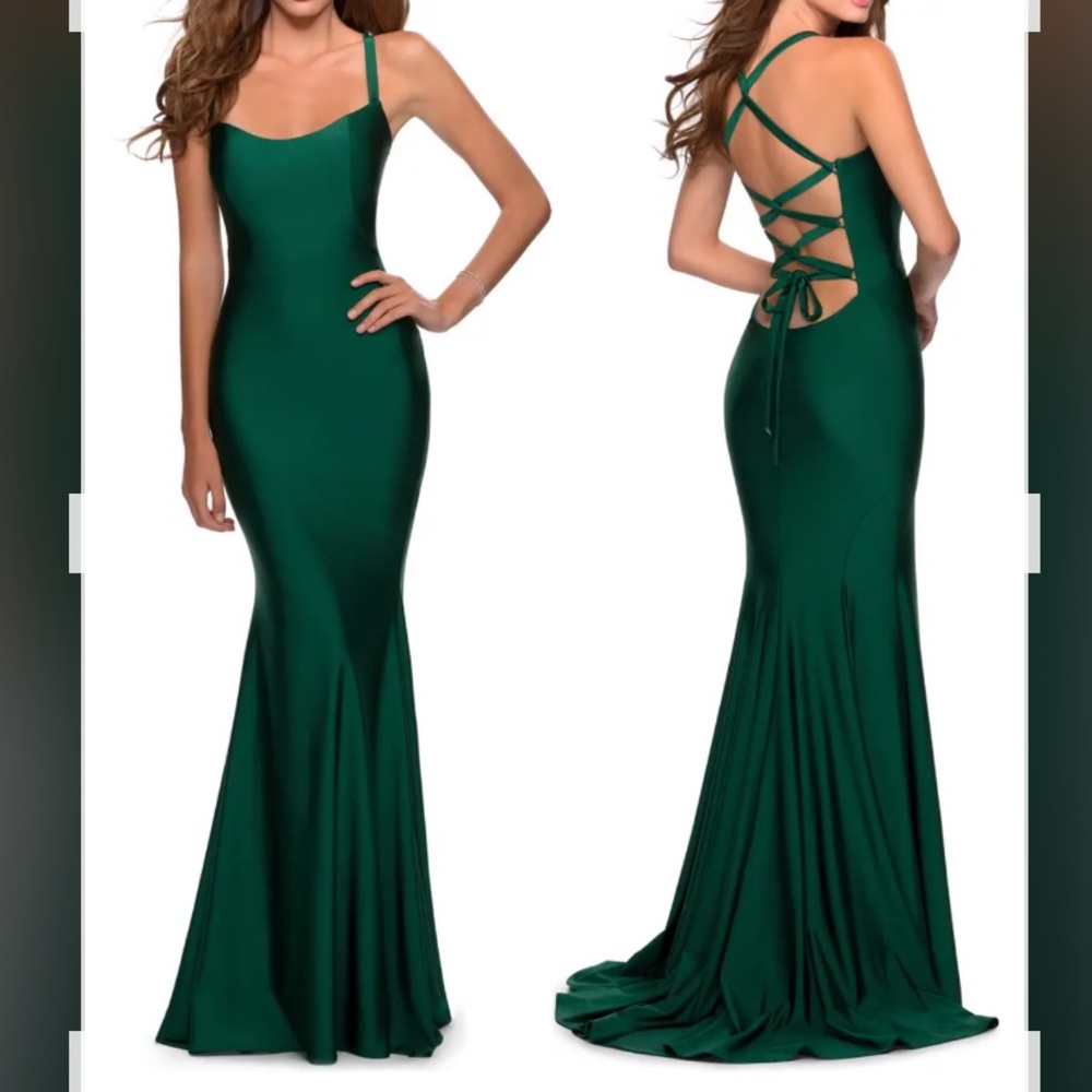 Lace Up Back Jersey Mermaid Gown
